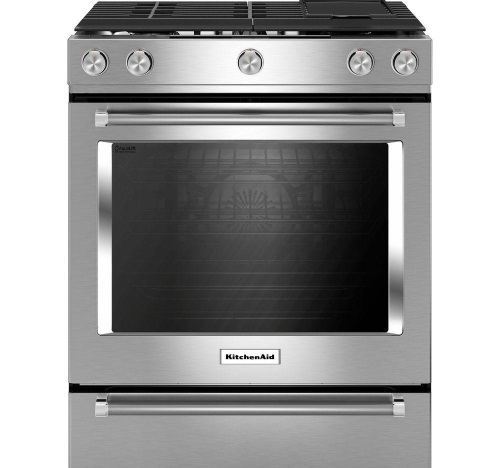KitchenAid® 30-Inch 5-Burner Dual Fuel Convection Slide-In Range with Baking Drawer - Stainless Stee KitchenAid® 30-Inch 5-Burner Dual Fuel Convection Slide-In Range with Baking Drawer - Stainless Stee