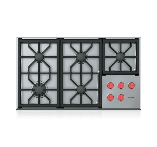 Wolf 36" Professional 5 Burner Gas Cooktop - Stainless Steel CG365P/S Wolf 36" Professional 5 Burner Gas Cooktop - Stainless Steel CG365P/S