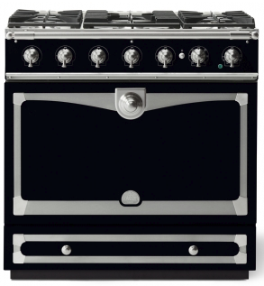 La Cornue 36" CornuFe 90 Gloss Black With Satin Chrome Dual Fuel Range